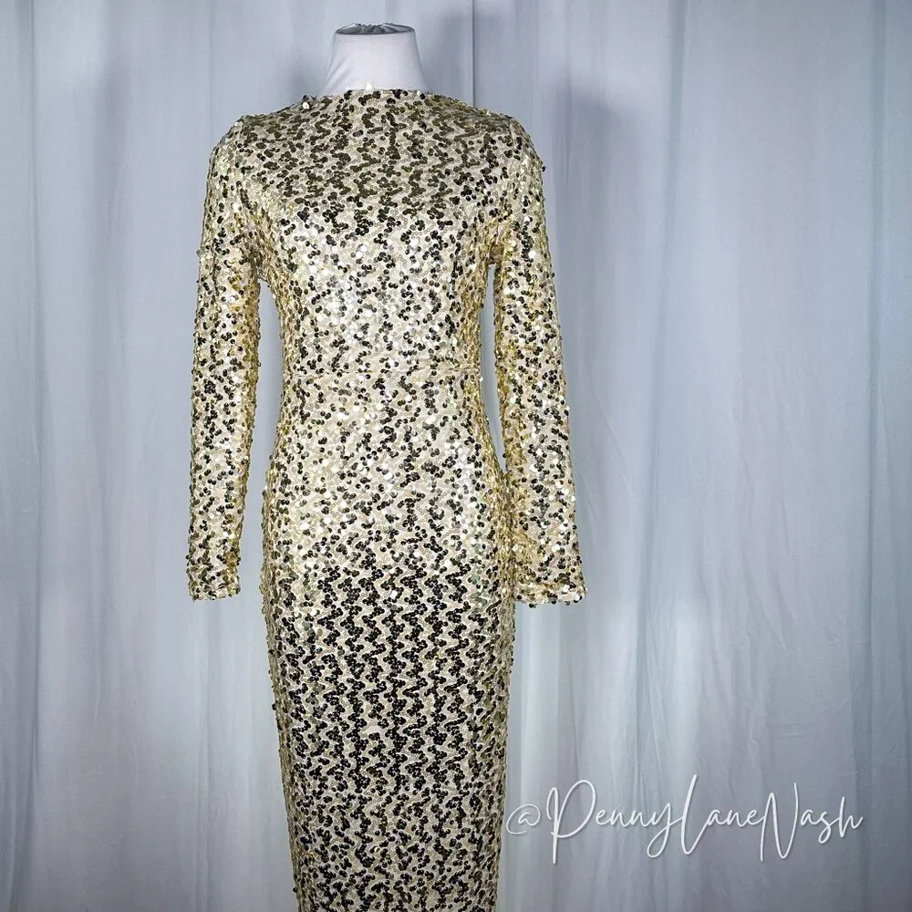 Fashion Nova Sequin Champagne Babe Sequin Maxi Dress in Gold - Picture 3 of 11